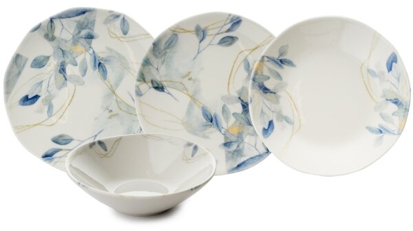 Jídelní sada 24 ks bílá/modrá/porcelán