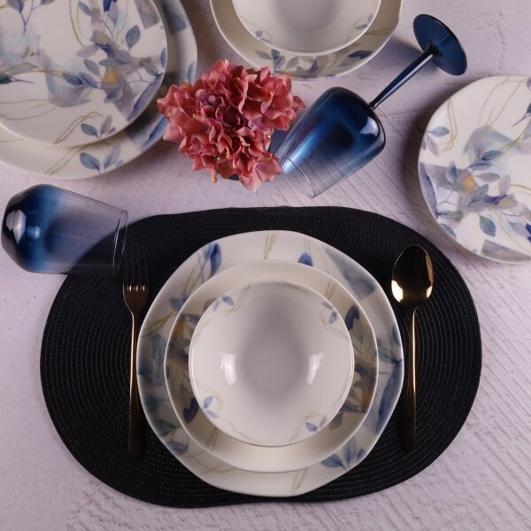 Jídelní sada 24 ks bílá/modrá/porcelán