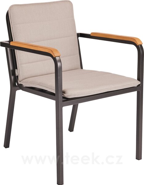 Stern Jídelní křeslo Pepe, Stern, 58x63x80 cm, rám lakovaný hliník black matt, teakové područky, včetně celopotahu barva Silk grey