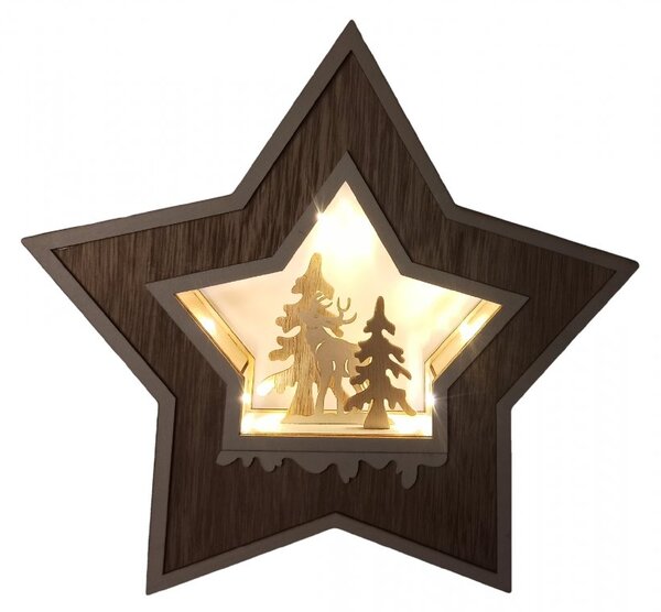 LED vánoční hvězda, dřevěná, jelen