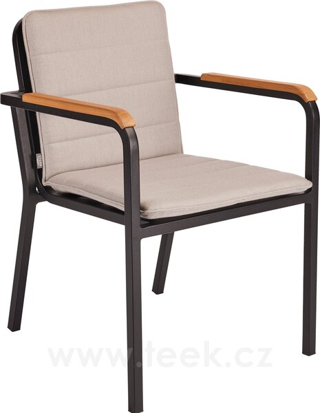 Stern Jídelní křeslo Pepe, Stern, 58x63x80 cm, rám lakovaný hliník black matt, teakové područky, včetně celopotahu barva Silk grey