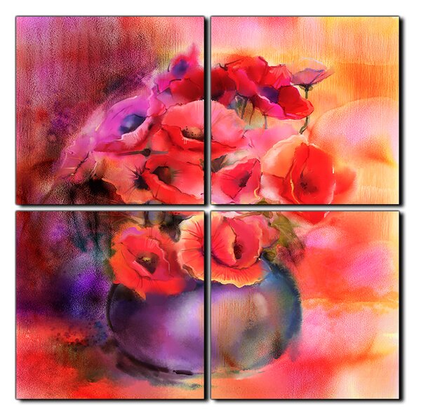 Obraz na plátně - Akvarel, kytice máků, reprodukce- čtverec 3270E (60x60 cm)