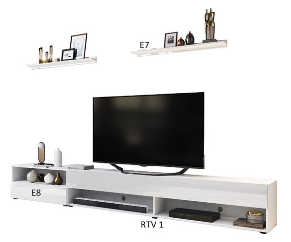 Obývací stěna Berny 26 (bílá + bílý lesk). Akce -20%