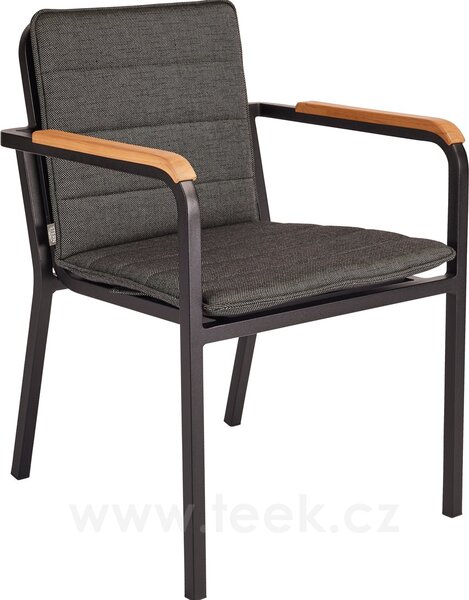 Stern Jídelní křeslo Pepe, Stern, 58x63x80 cm, rám lakovaný hliník black matt, teakové područky, včetně celopotahu barva Silk grey