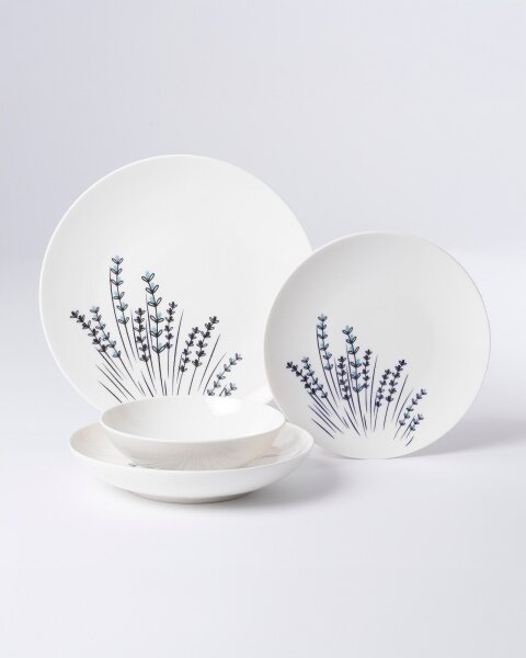 Jídelní sada 24 ks bílá/modrá/porcelán