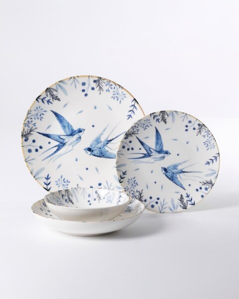 Jídelní sada 24 ks bílá/modrá/porcelán