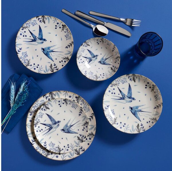 Jídelní sada 24 ks bílá/modrá/porcelán
