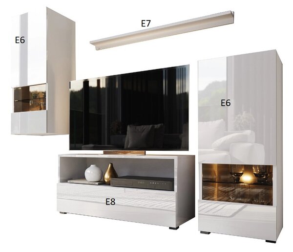 Obývací stěna Berny 39 (bílá + bílý lesk). Akce -20%