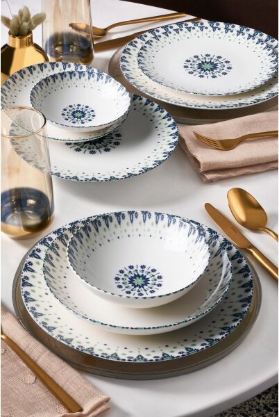 Jídelní sada 24 ks bílá/modrá/porcelán
