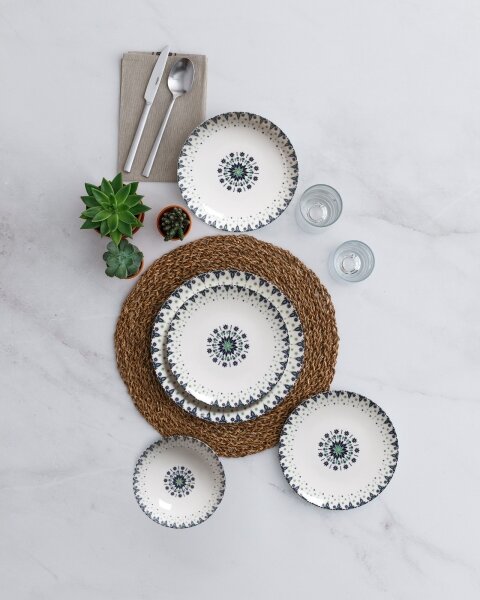 Jídelní sada 24 ks bílá/modrá/porcelán