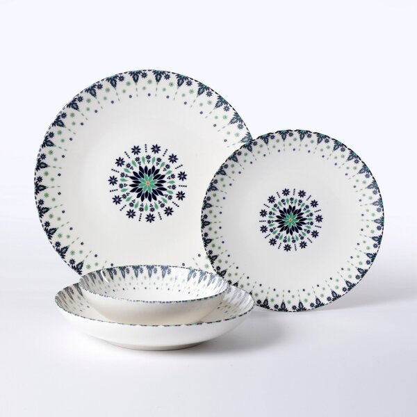 Jídelní sada 24 ks bílá/modrá/porcelán