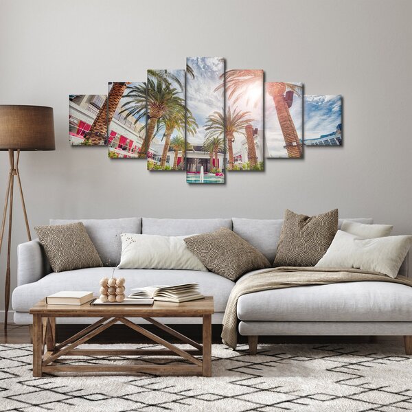 Obraz - palmy s bazénem (210x100 cm)