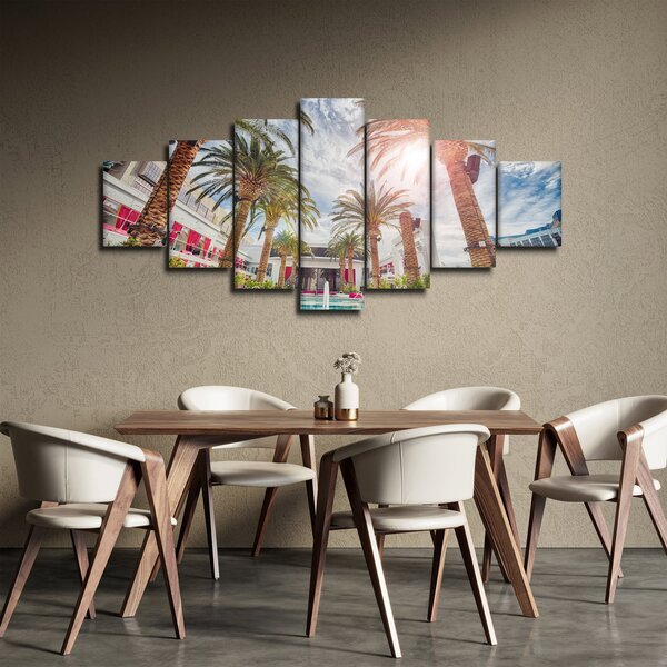Obraz - palmy s bazénem (210x100 cm)