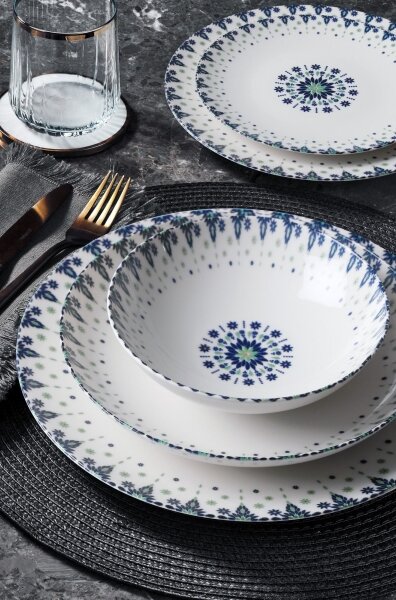 Jídelní sada 24 ks bílá/modrá/porcelán