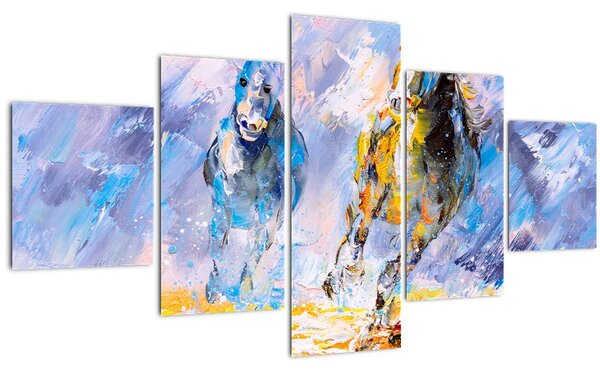 Obraz běžících koňů, olejomalba (125x70 cm)