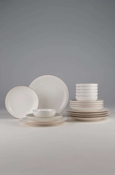 Jídelní sada 18 ks bílá/měděná/porcelán