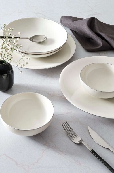 Jídelní sada 18 ks bílá/stříbrná/porcelán