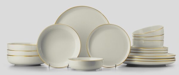 Jídelní sada 16 ks bílá/zlatá/porcelán