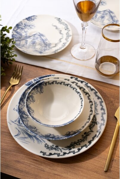 Jídelní sada 24 ks bílá/modrá/porcelán