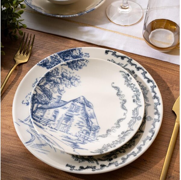 Jídelní sada 24 ks bílá/modrá/porcelán