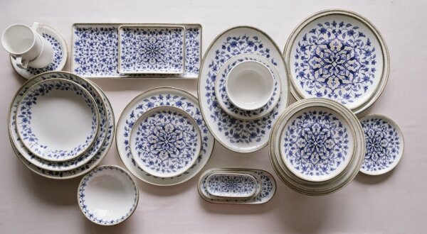 Jídelní sada 18 ks bílá/modrá/porcelán