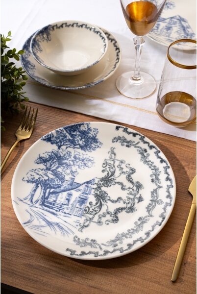 Jídelní sada 24 ks bílá/modrá/porcelán