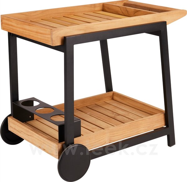 Stern Servírovací vozík Frido, Stern, 90x59x77 cm, rám lakovaný hliník black matt, desky teak, včetně koleček a držáku na lahve