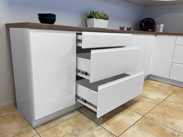 ASPEN b | dolní skříňka D60S1 LEVÁ s policí a zásuvkou METALBOX | 60 cm | SOKL v CENĚ | bílá lesk