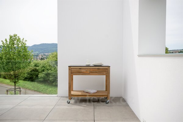Stern Příborník Hilda, Stern, 100x50x91 cm, rám old teak, deska HPL, Cement light, včetně koleček a 2 zásuvek