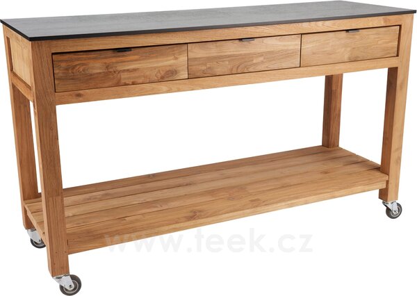 Stern Příborník Hilda, Stern, 150x50x91 cm, rám old teak, deska HPL, Cement light, včetně koleček a 3 zásuvek