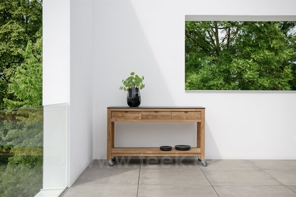 Stern Příborník Hilda, Stern, 150x50x91 cm, rám old teak, deska HPL, Cement light, včetně koleček a 3 zásuvek