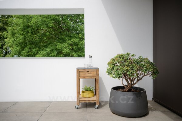 Stern Příborník Hilda, Stern, 50x50x91 cm, rám old teak, deska HPL, Smoky, včetně koleček a 1 šuplíku