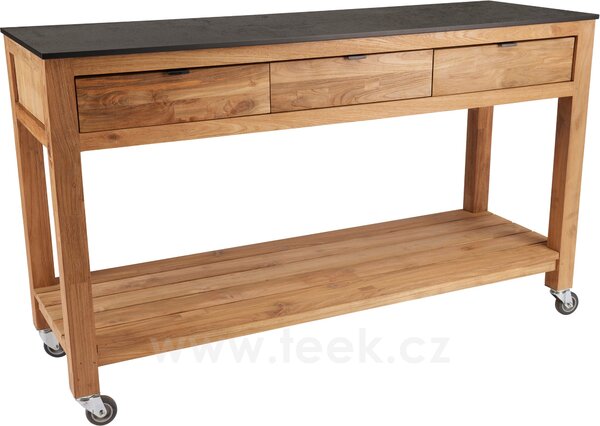 Stern Příborník Hilda, Stern, 150x50x91 cm, rám old teak, deska HPL, Cement light, včetně koleček a 3 zásuvek