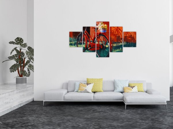 Obraz červeného kola, akrylová malba (125x70 cm)