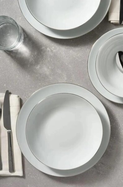 Jídelní sada 8 ks bílá/stříbrná/porcelán