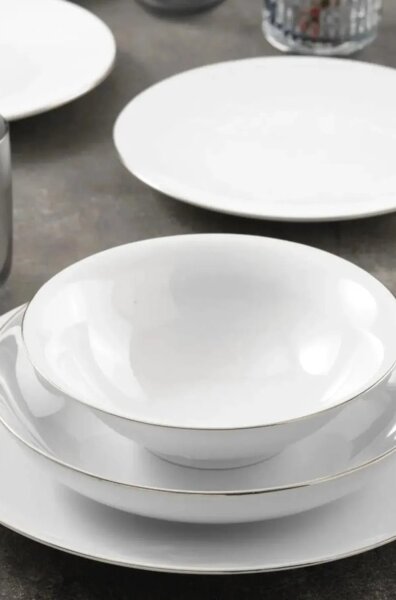 Jídelní sada 8 ks bílá/stříbrná/porcelán