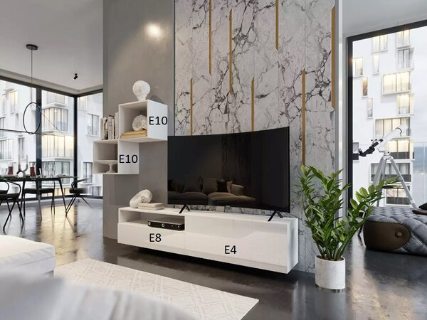 Obývací stěna Berny 29 (bílá + bílý lesk). Akce -20%