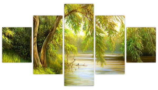 Obraz - Vrba u jezera, olejomalba (125x70 cm)