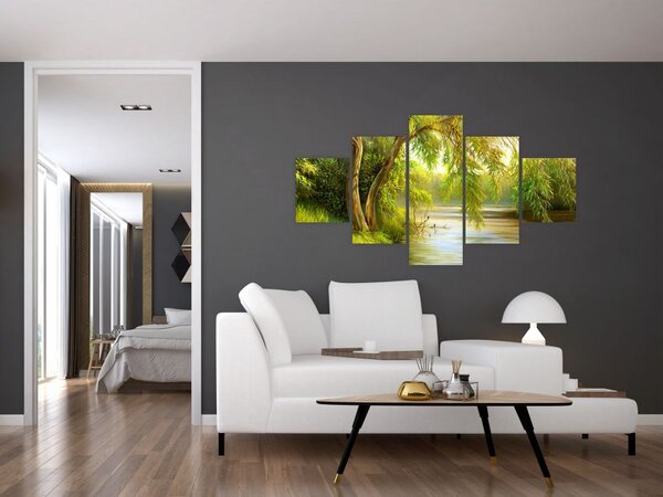 Obraz - Vrba u jezera, olejomalba (125x70 cm)