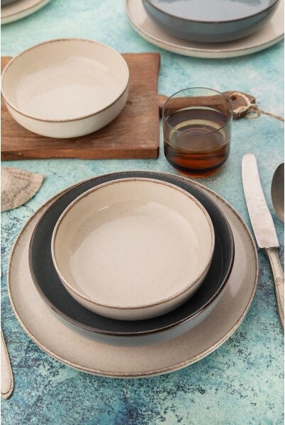 Jídelní sada 16 ks béžová/modrá/porcelán