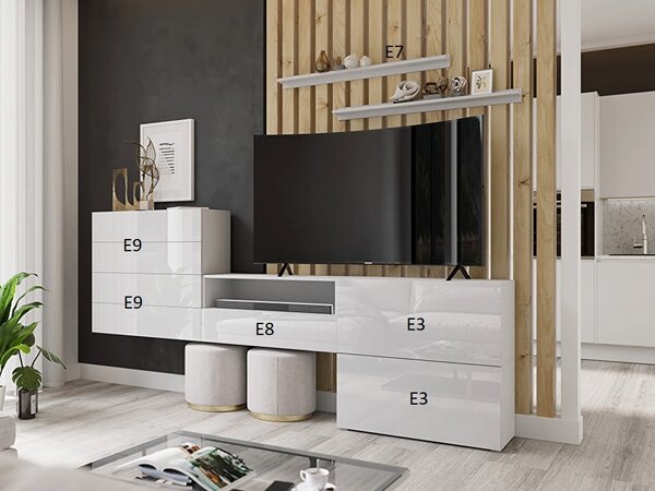Obývací stěna Berny 52 (bílá + bílý lesk). Akce -20%