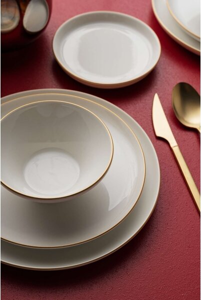 Jídelní sada 16 ks béžová/zlatá/porcelán