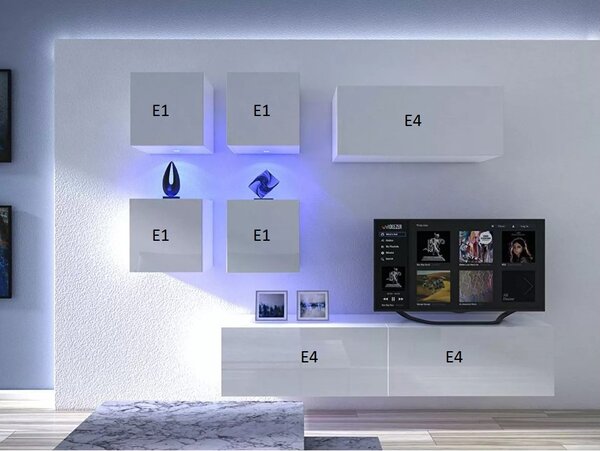 Obývací stěna Berny 61 (bílá + bílý lesk). Akce -20%