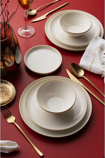 Jídelní sada 16 ks béžová/zlatá/porcelán