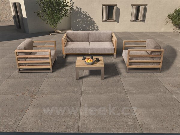 Stern Konferenční stolek Luc, Stern, čtvercový 80x80x40 cm, rám lakovaný hliník sand matt, deska teak