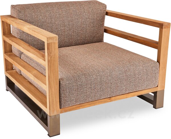 Stern Nízké křeslo Luc, Stern, 111x105x72 cm, rám lakovaný hliník sand matt a teak, venkovní látka Mélange rosé, rychleschnoucí výplň, včetně krycí plachty