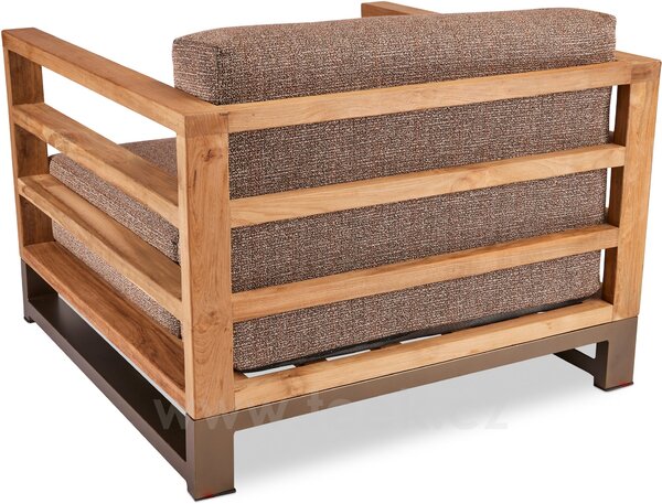 Stern Nízké křeslo Luc, Stern, 111x105x72 cm, rám lakovaný hliník sand matt a teak, venkovní látka Mélange rosé, rychleschnoucí výplň, včetně krycí plachty
