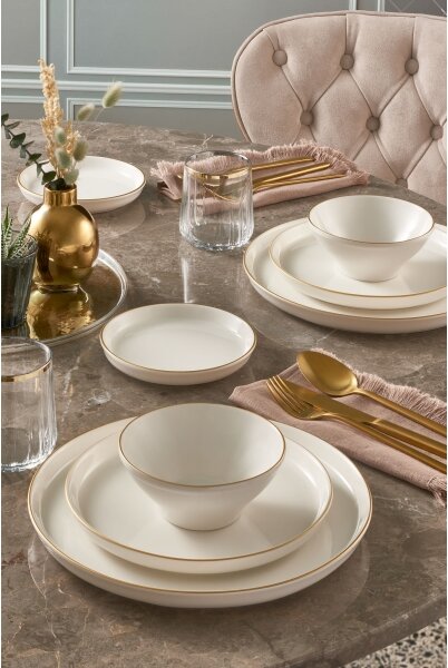 Jídelní sada 16 ks béžová/zlatá/porcelán