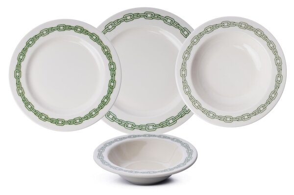 Jídelní sada 24 ks bílá/zelená/porcelán