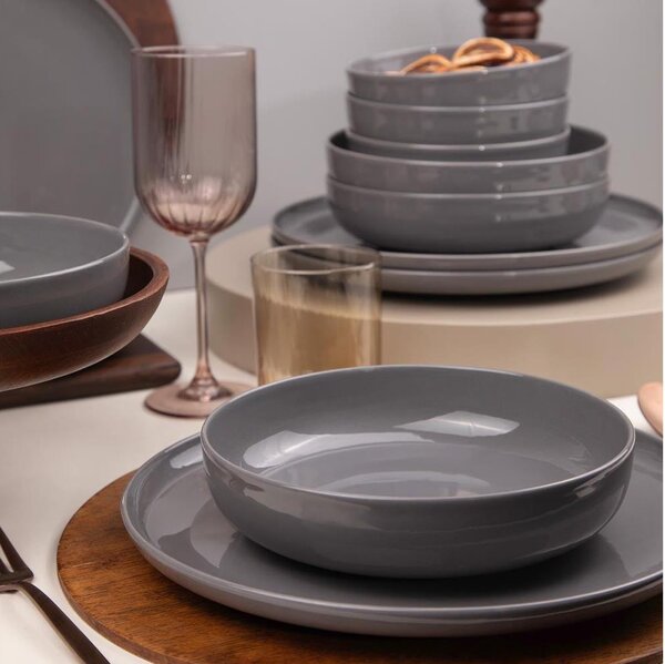 Jídelní sada 12 ks šedá/porcelán